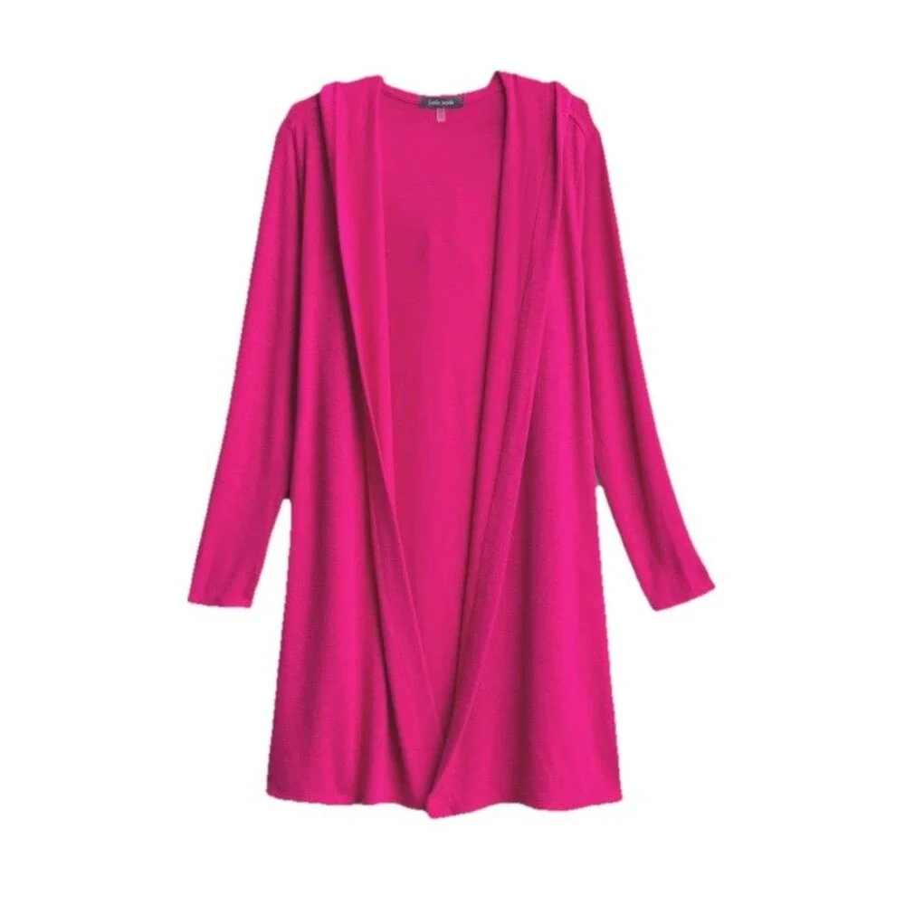Laila Jayde Molli Open front Hooded Long Cardigan Size 2x Pink